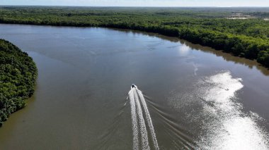 Maranhao Brezilya 'daki Tutoia' da Parnaiba Delta. Doğa Manzarası. Amerika 'nın Brezilya Deltası. Maranhao 'daki Parnaiba Delta. Sarmal Nehir. Plaj manzarası. Tatil seyahatleri. Brezilya Kuzeydoğu.