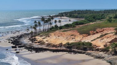 Ceara Brezilya 'daki Paraipaba' daki Lagoinha Plajı. Sahil Skyline. Doğa manzarası. Yaz Gezisi. Ceara Brezilya 'daki Paraipaba' daki Lagoinha Plajı. Tropikal Manzara.