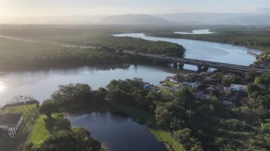 Sunset River At Itanhaem In Sao Paulo Brazil. Coast City Skyline. Atlantic Forest Landscape. Summer Travel. Sunset River At Itanhaem In Sao Paulo Brazil. Nature Sunset.