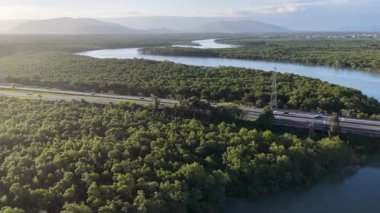 Sunset River At Itanhaem In Sao Paulo Brazil. Nature Riverside. Wetland Forest. Travel Destination. Sunset River At Itanhaem In Sao Paulo Brazil. Sunset Scenery.