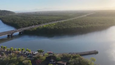 Sunset River At Itanhaem In Sao Paulo Brazil. Atlantic Forest Landscape. River Skyline. Tropical Travel. Sunset River At Itanhaem In Sao Paulo Brazil. Outdoor Sunset.