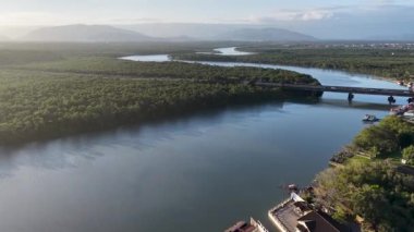 Sunset River At Itanhaem In Sao Paulo Brazil. Coast City Skyline. Atlantic Forest Landscape. Summer Travel. Sunset River At Itanhaem In Sao Paulo Brazil. Nature Sunset.
