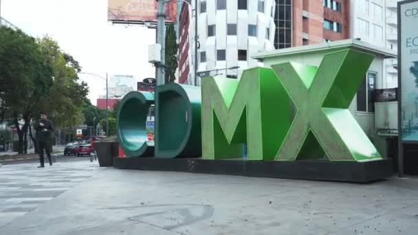 4K View of Green CDMX Letters on the Streets of Mexico City — Stock Video
