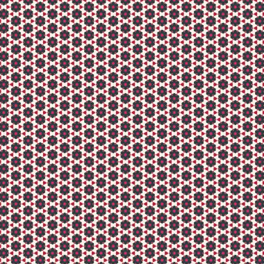 Kırmızı renkte kusursuz soyut desen. Beyaz arka planda koyu pembe detayları tekrarlıyor. Seramik ve kumaşlar için desen. Basit geometrik çeşitli elementler. Soyut çiçek deseni