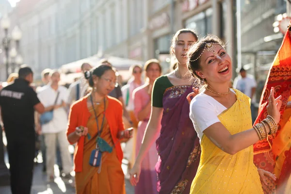 Moscow Russia September 2018 Close Female Follower Hare Krishna Dancing — Stock Photo, Image