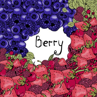 Berry arka plan, parlak grafik, çilek, kiraz, ahududu, böğürtlen, kuş üzümü, bektaşi.