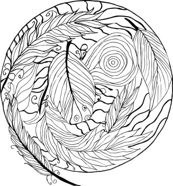 siyah-beyaz grafik boyama antistress, tüyler, bukleler, doodles