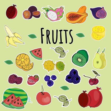  Meyve çıkartmalar, Dekorasyon, karpuz, muz, incir, papaya, elma, çilek,