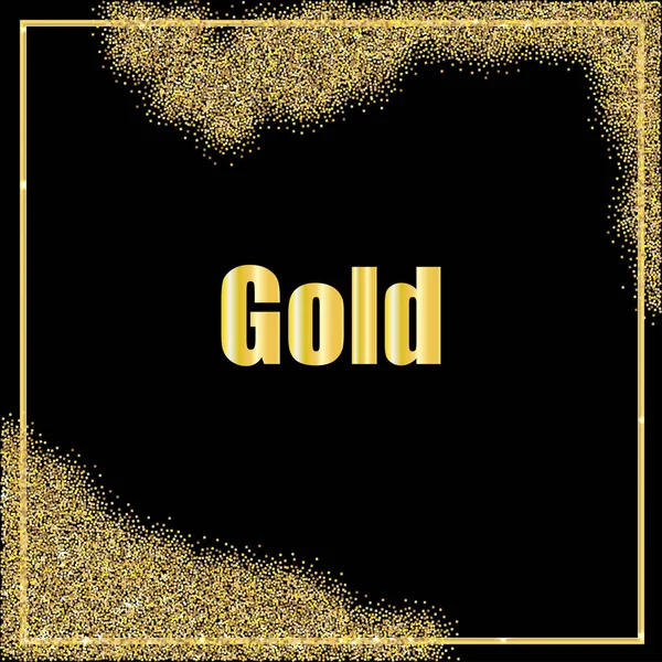 Banner Background Gold Dust Black Background Square Gold Frame — Stock Vector