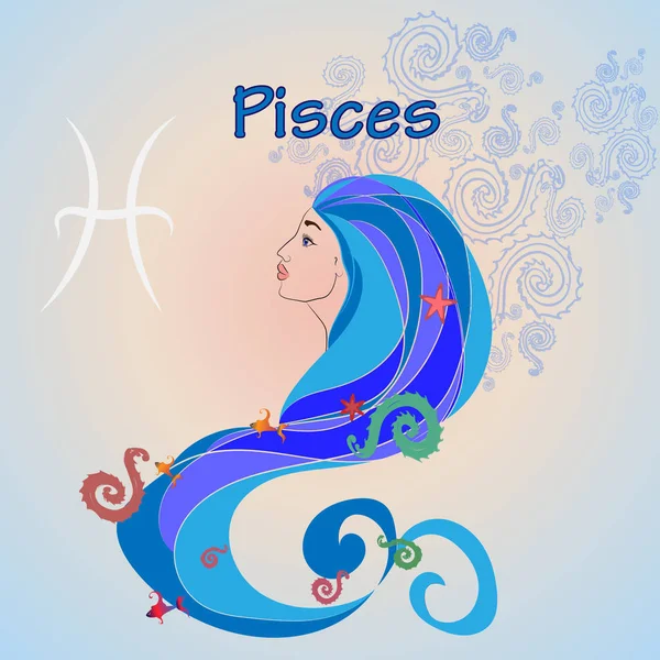 Pisces Image Girl Colorful Algae Fish Her Hair — Stock Vector
