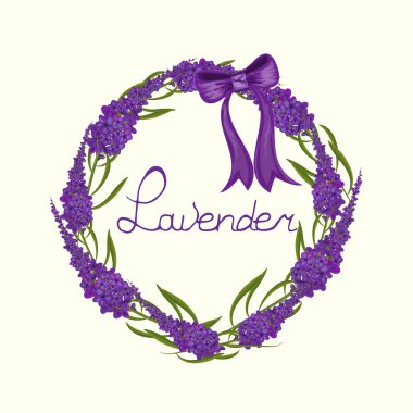 Lavanta. Çelenk otlar bir retro tarzı bir yay ile.