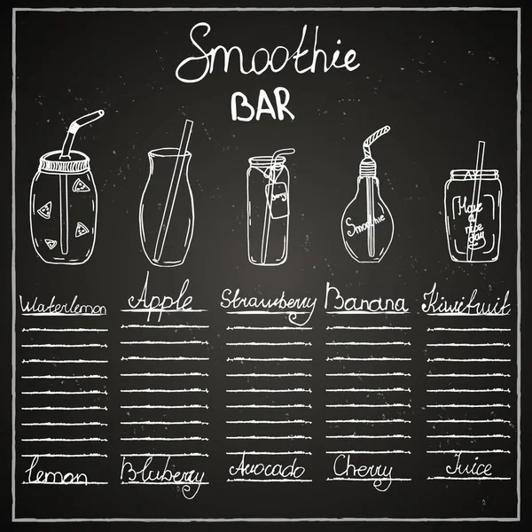 Chalk Board Bar Menu Cafe Smoothies Drinks Juices Recipe Ingredients — Stock Vector