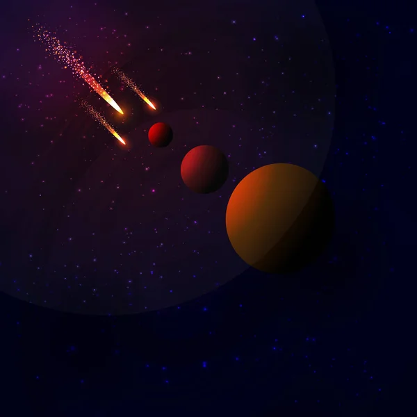 Przestrzeni Kosmicznej Meteory Wylatuje Planety Wiele Gwiazd Rozrzucone Wokół Miejsca — Wektor stockowy