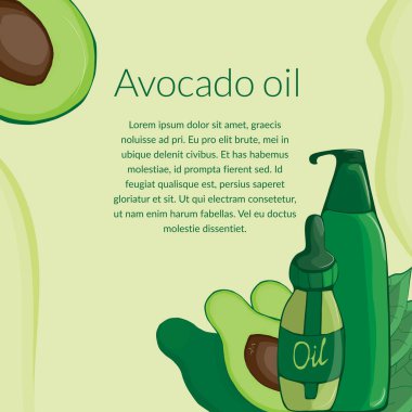 avokado ve çeşitli kozmetik kavanoz ve yeşillik görüntüsü ile illüstrasyon