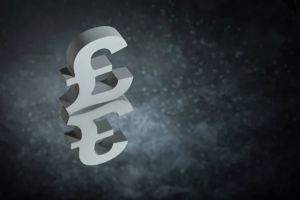 British Currency Symbol or Sign With Mirror Reflection on Dark Dusty Background