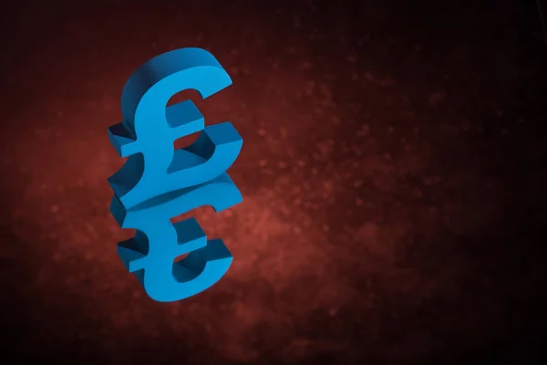 Blue British Currency Symbol or Sign With Mirror Reflection on Red Dusty Background