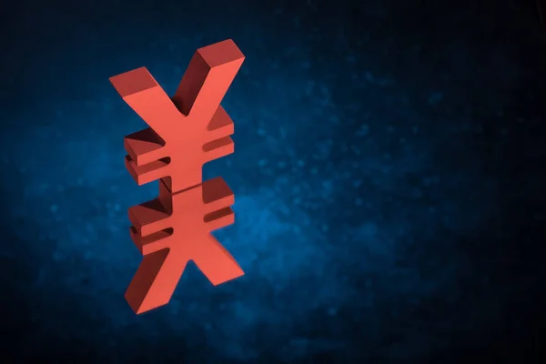 Czerwony japoński Chińska waluta Symbol lub znak z odbicie lustrzane na niebieskim tle zakurzone — Zdjęcie stockowe