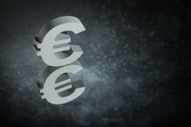 Avrupa Birliği para birimi simgesini veya işareti ile karanlık tozlu arka plan ayna yansıması
