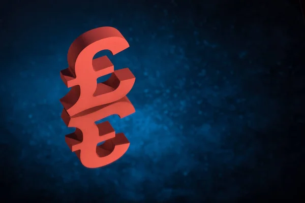 Red British Currency Symbol or Sign With Mirror Reflection on Blue Dusty Background — Stock Photo, Image