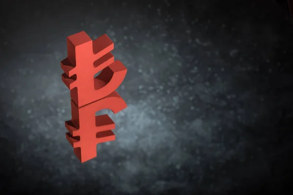 Red Turkish Currency Symbol or Sign With Mirror Reflection on Dark Dusty Background