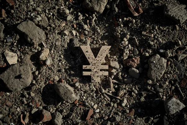 Yen or Yuan Symbol on Dirt — Stock Photo, Image