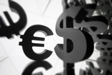 Euro, dolar para birimi simgesini kendisi birçok yansıtma görüntüleri ile