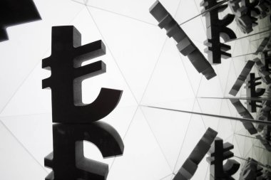 Kendisi birçok yansıtma görüntüleri ile Türk Lirası para birimi simgesi