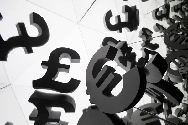 Euro and Pound Currency Symbol With Many Mirroring Images