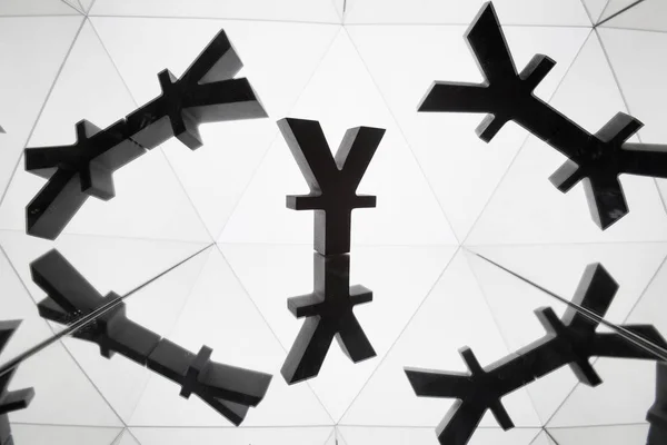 Símbolo de moneda de yen o yuan con muchas imágenes de espejo — Foto de Stock