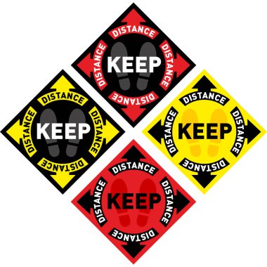 Sosyal uzaklık tabelaları. Mesafeni koru. Coronovirüs salgını koruyucu. Vektör illüstrasyonu