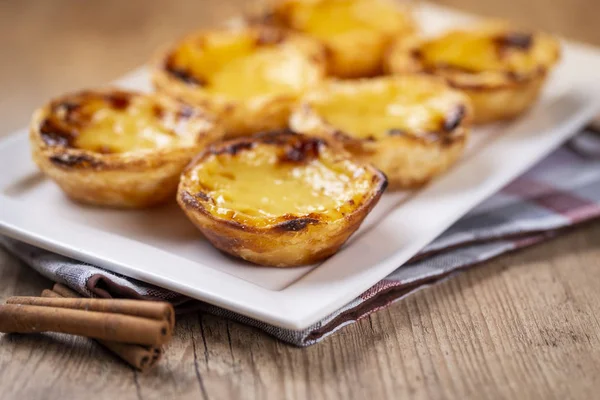 Typische Portugese Vla Taarten Pastel Nata Pastel Belem Traditionele Portugese — Stockfoto