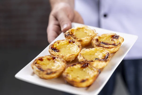 Typiska Portugisiska Vaniljsås Pajer Pastel Nata Eller Pastel Belém Traditionella — Stockfoto