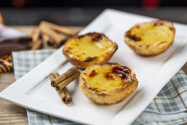 Typische Portugese Vla Taarten Pastel Nata Pastel Belem Traditionele Portugese — Stockfoto