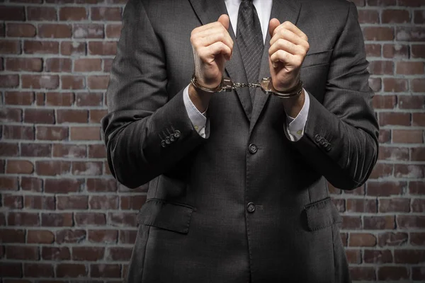 Brazilian Man Holding Bills Money Handcuff Jail Concept Corruption Corrupt — Stock Photo, Image
