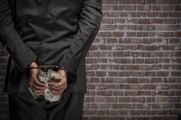 Brasilianischer Mann Mit Geldscheinen Handschellen Einem Gefängnis Korruption Korrupte Politiker — Stockfoto