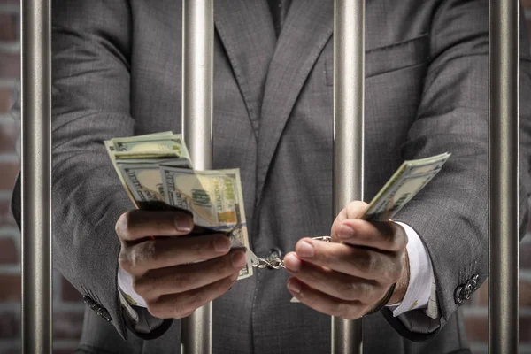 Brasilianischer Mann Mit Geldscheinen Handschellen Einem Gefängnis Korruption Korrupte Politiker — Stockfoto