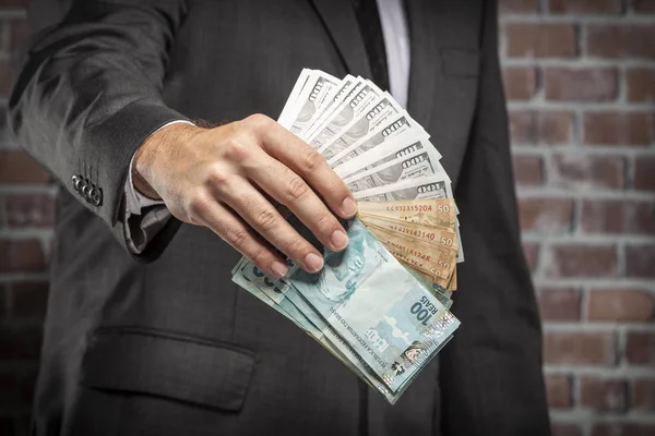 Brasilianischer Mann Mit Geldscheinen Handschellen Einem Gefängnis Korruption Korrupte Politiker — Stockfoto