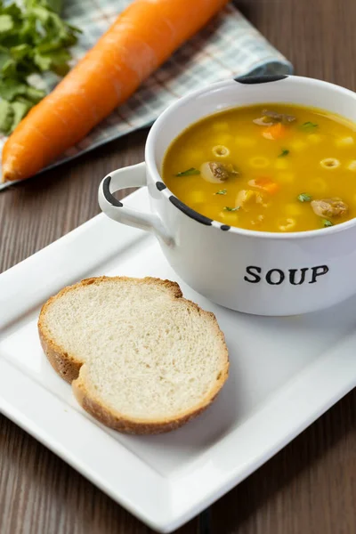 Чаша Вкусного Бразильского Супа Говядиной Овощами Лапшой Морковью Картошкой — стоковое фото