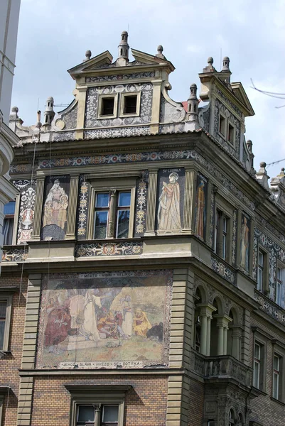 Historische Bemalung Der Fassade Des Gebäudes Frühling Prag Tschechische Republik — Stockfoto