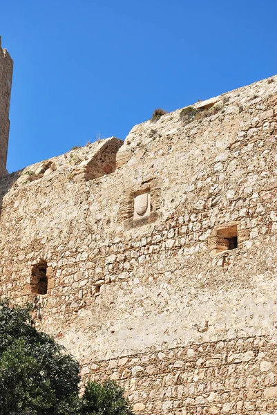 Zbliżenie Kamiennym Murem Blankami Ruiny Zamku Kritinie Wsi Kritinie Wyspa — Zdjęcie stockowe