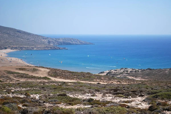 Görünüm Hills Prasonisi Rodos Yunanistan Arasındaki Kumlu Plaj — Stok fotoğraf