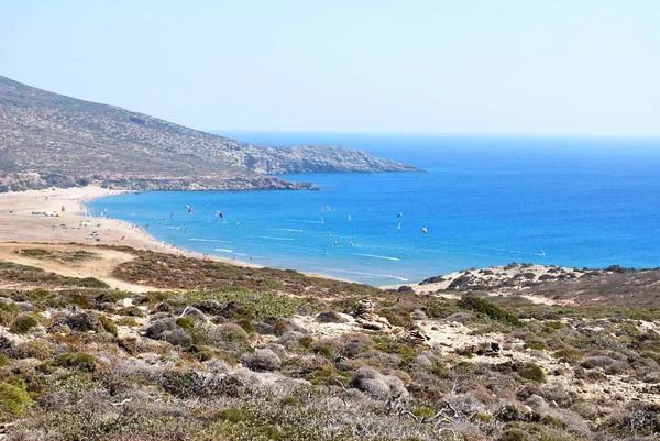 Görünüm Hills Prasonisi Rodos Yunanistan Arasındaki Kumlu Plaj — Stok fotoğraf