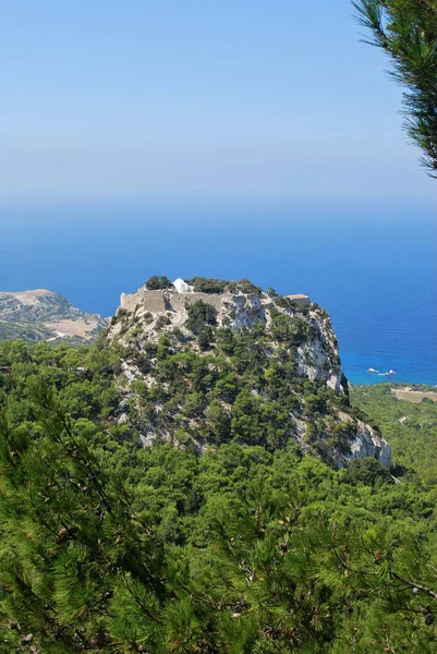 Vue Sur Plage Sable Entre Les Collines Prasonisi Île Rhodes — Photo