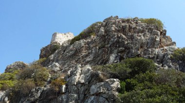 Taş castle Asklipio, Rodos, Yunanistan kalıntıları temelini
