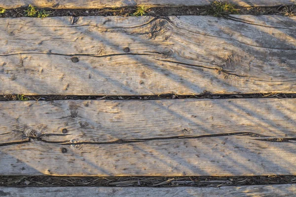 Wood texture on the road at sunset — Stock Photo, Image