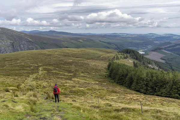 Wicklow yolu manzara, Glendalough vale, yolda bir kız ile.