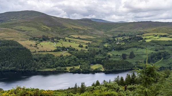 Camino de Wicklow paisaje Lago Lough Dan en un día nublado . — Foto de Stock