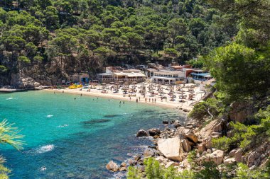 Begur, Girona, Katalonya, İspanya 'daki Aiguablava koyunun manzarası.