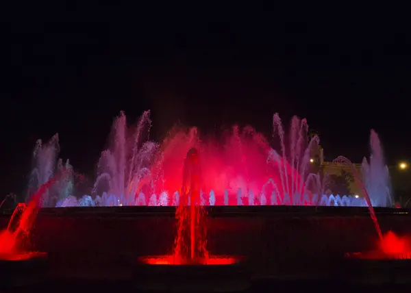 Krásné Barevné Fontány Městské Centrum Barcelon — Stock fotografie