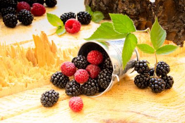 ahududu ve böğürtlen ile küçük kova